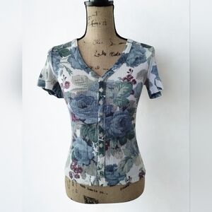 Vintage 90s Y2K Floral Bongo By Gene Montesano Top Women's Size M